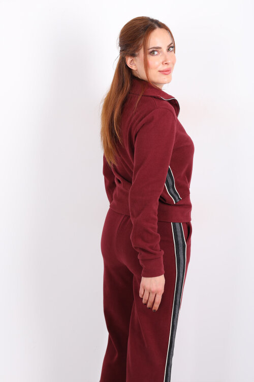 Yanları Şeritli Selanik Bordo Kadın Palazzo Takım - 5