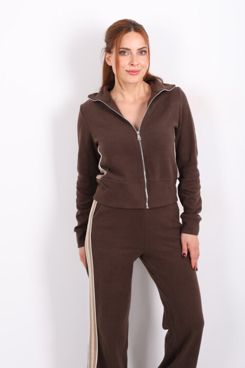 Yanları Şeritli Selanik Kahverengi Kadın Palazzo Takım - 6