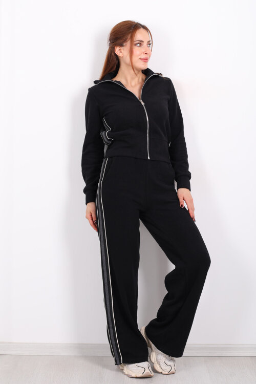 Yanları Şeritli Selanik Siyah Kadın Palazzo Takım - 4