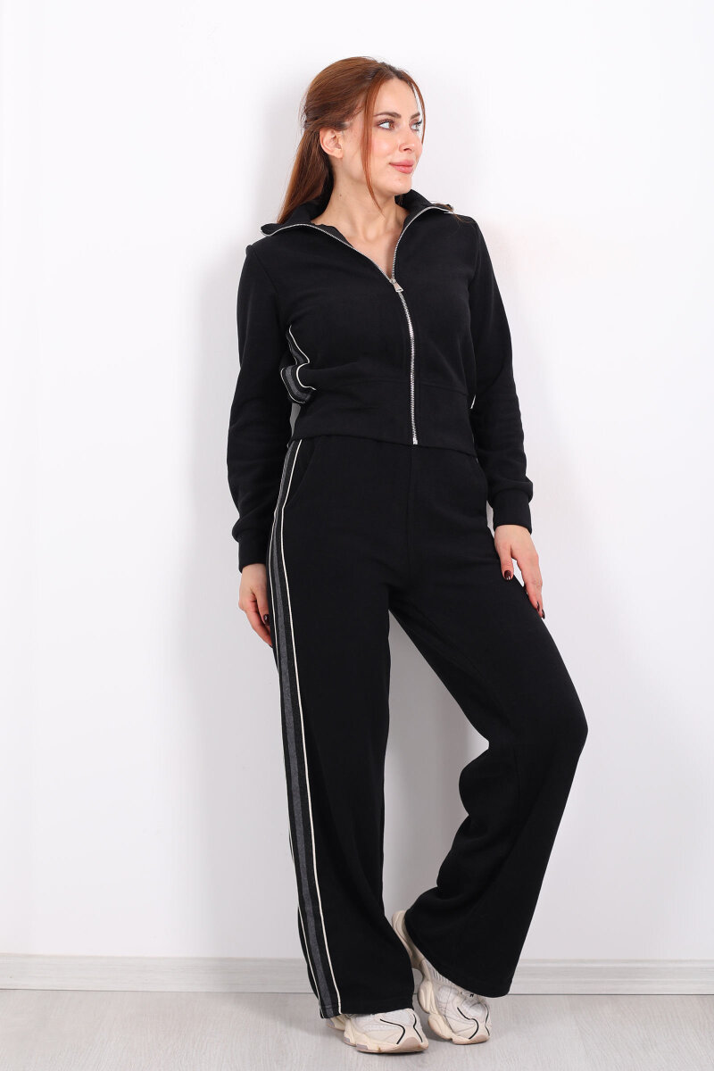 Yanları Şeritli Selanik Siyah Kadın Palazzo Takım - 4