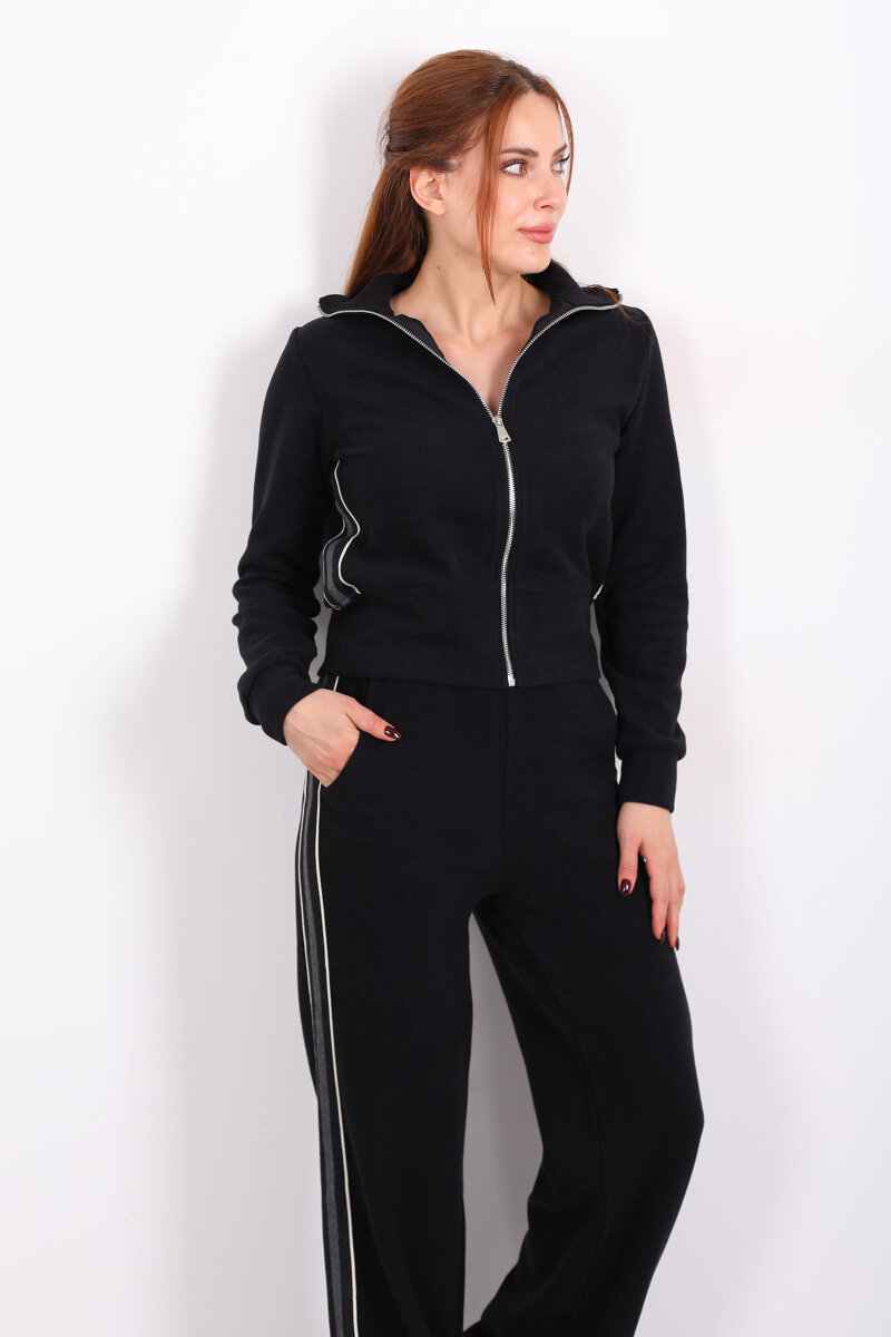 Yanları Şeritli Selanik Siyah Kadın Palazzo Takım - 3