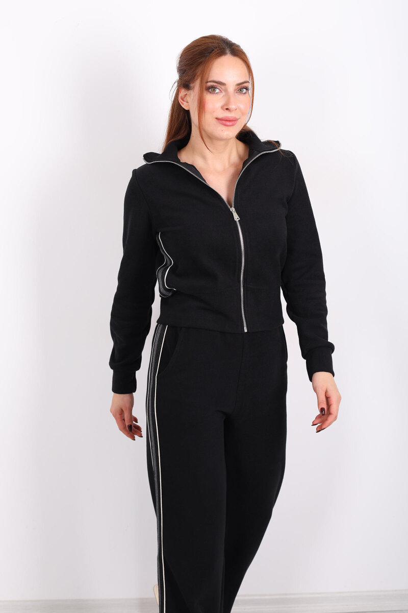 Yanları Şeritli Selanik Siyah Kadın Palazzo Takım - 6