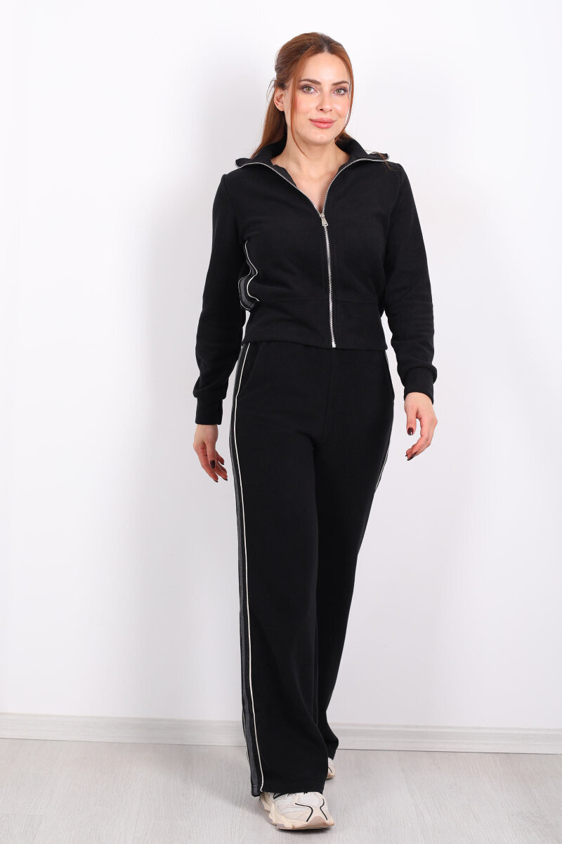 Yanları Şeritli Selanik Siyah Kadın Palazzo Takım - 7