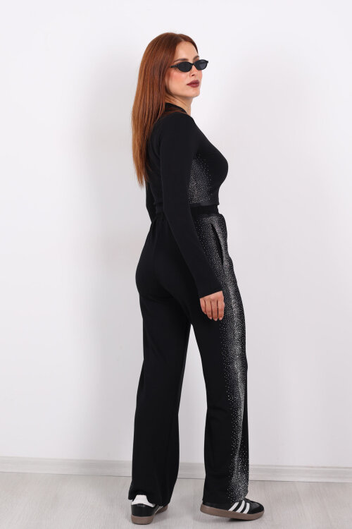 Yanları Taşlı Siyah Kadın Modal Takım - 5