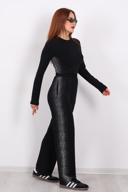 Yanları Taşlı Siyah Kadın Modal Takım - 4