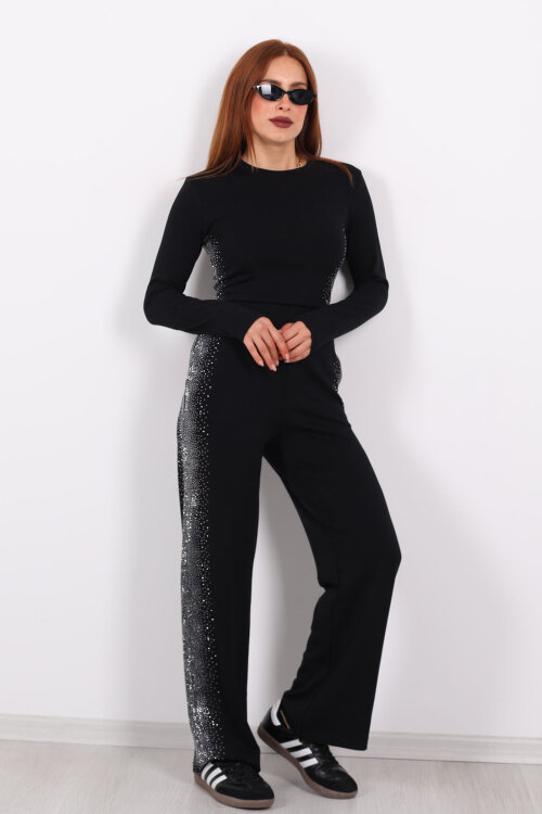 Yanları Taşlı Siyah Kadın Modal Takım - 6