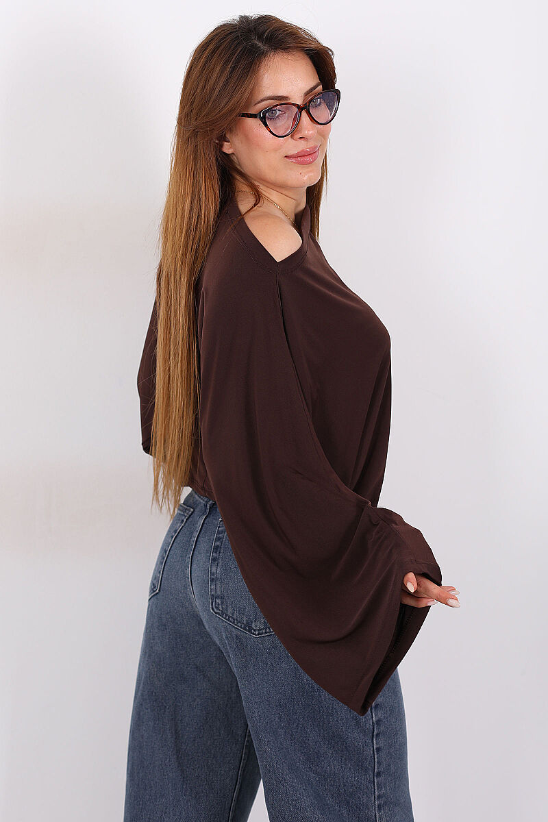 Yarasa Kol Acı Kahve Kadın Sandy Salaş Bluz - 2