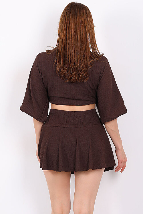 Yarasa Kol Bağlamalı Acı Kahve Kadın Bubble Bluz - 5