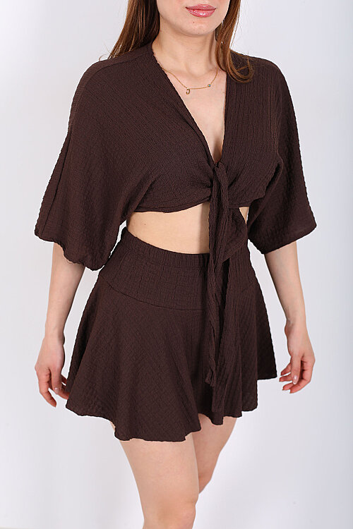 Yarasa Kol Bağlamalı Acı Kahve Kadın Bubble Bluz - Berox (1)