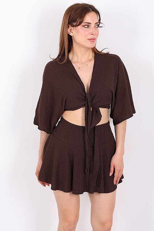 Yarasa Kol Bağlamalı Acı Kahve Kadın Bubble Bluz - 6