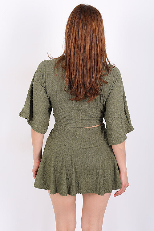 Yarasa Kol Bağlamalı Haki Kadın Bubble Bluz - 4