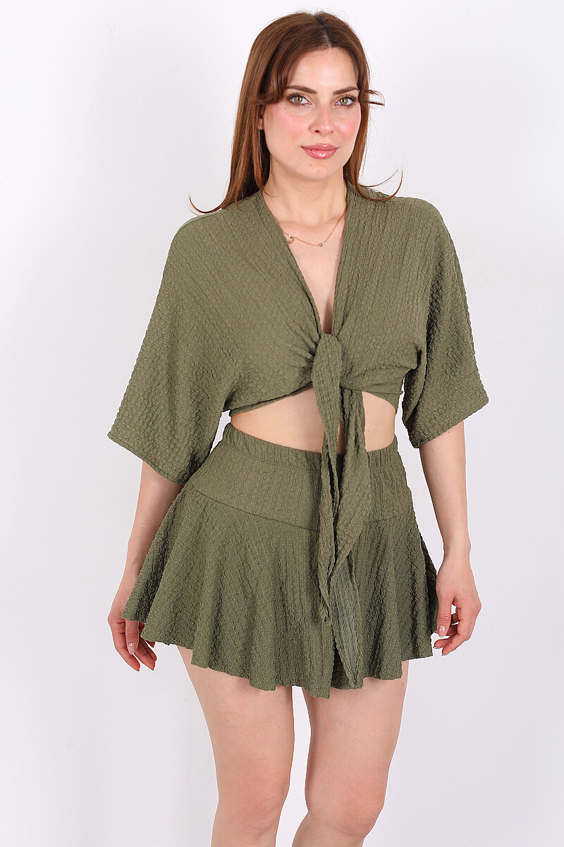 Yarasa Kol Bağlamalı Haki Kadın Bubble Bluz - 3