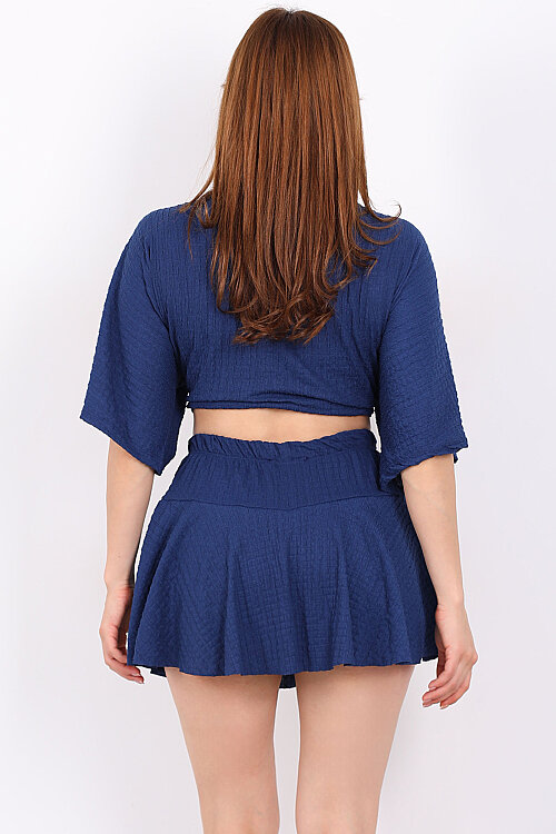 Yarasa Kol Bağlamalı Lacivert Kadın Bubble Bluz - 4