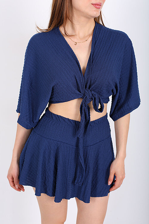 Yarasa Kol Bağlamalı Lacivert Kadın Bubble Bluz - Berox (1)