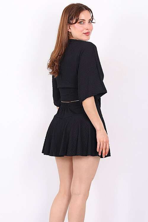 Yarasa Kol Bağlamalı Siyah Kadın Bubble Bluz - 4