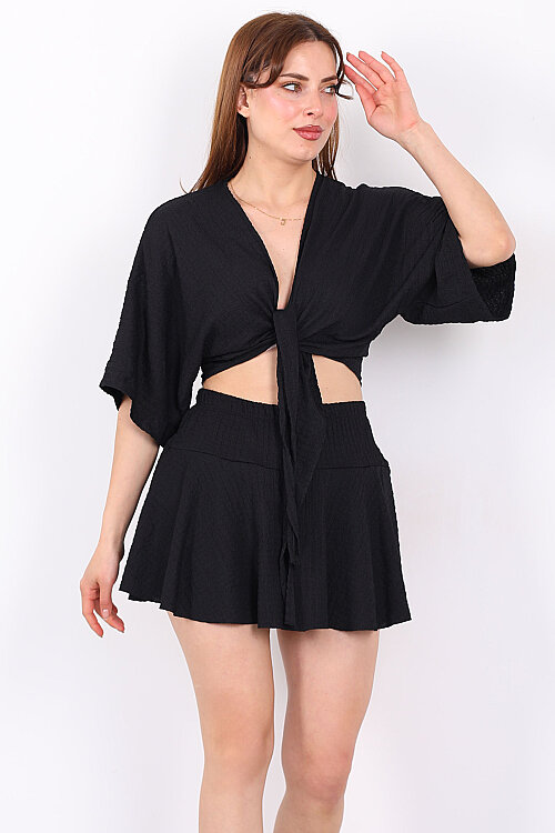 Yarasa Kol Bağlamalı Siyah Kadın Bubble Bluz - Berox