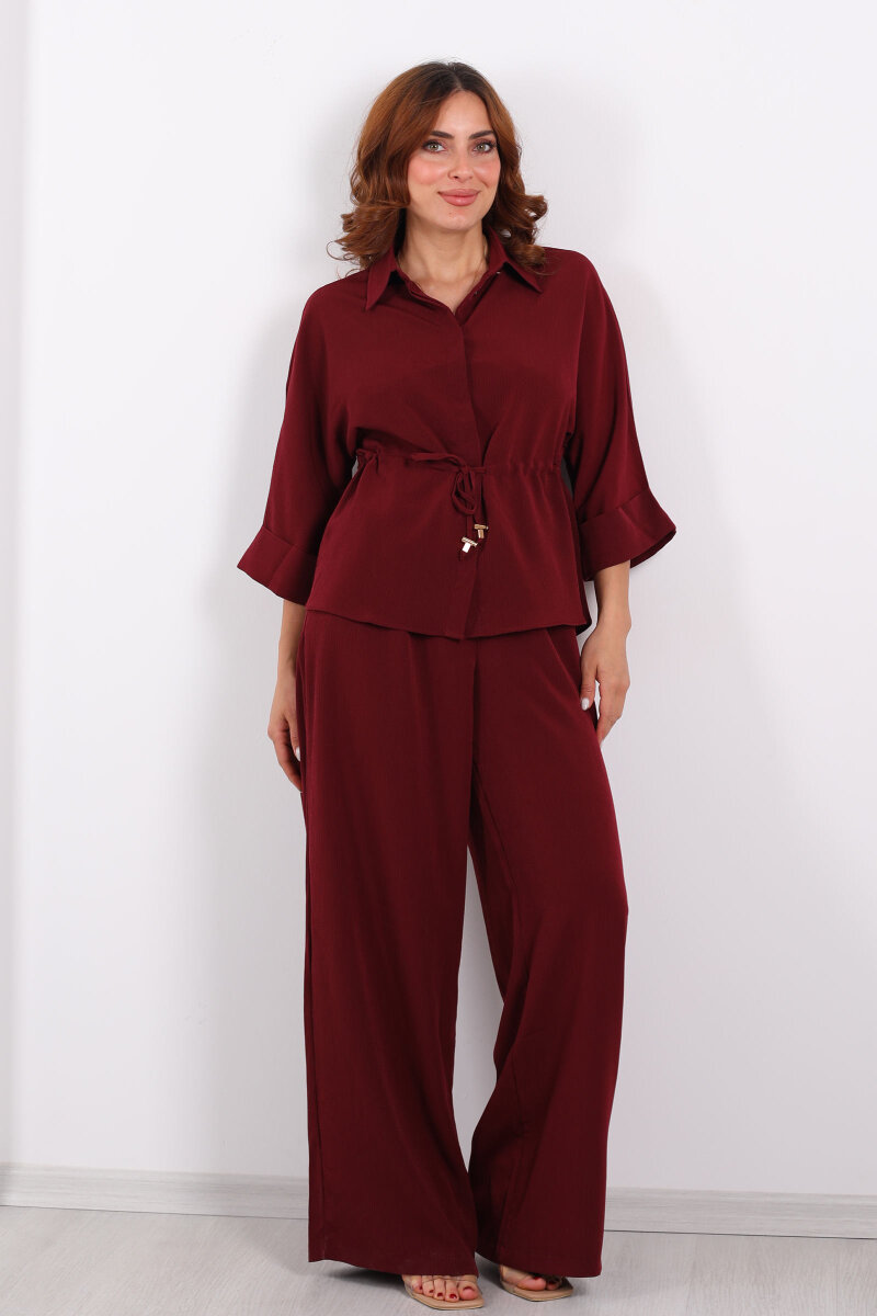 Yarasa Kol Bel Bağcıklı Bordo Kadın Takım - 3