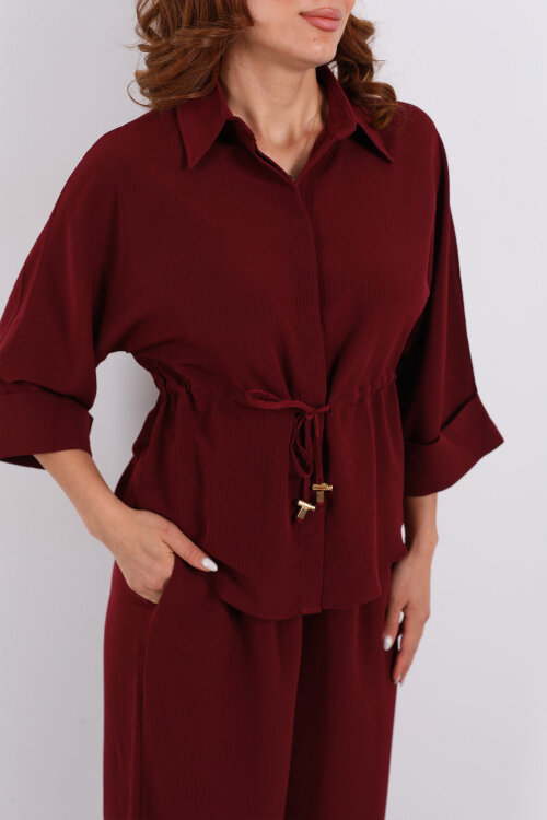 Yarasa Kol Bel Bağcıklı Bordo Kadın Takım - Berox (1)