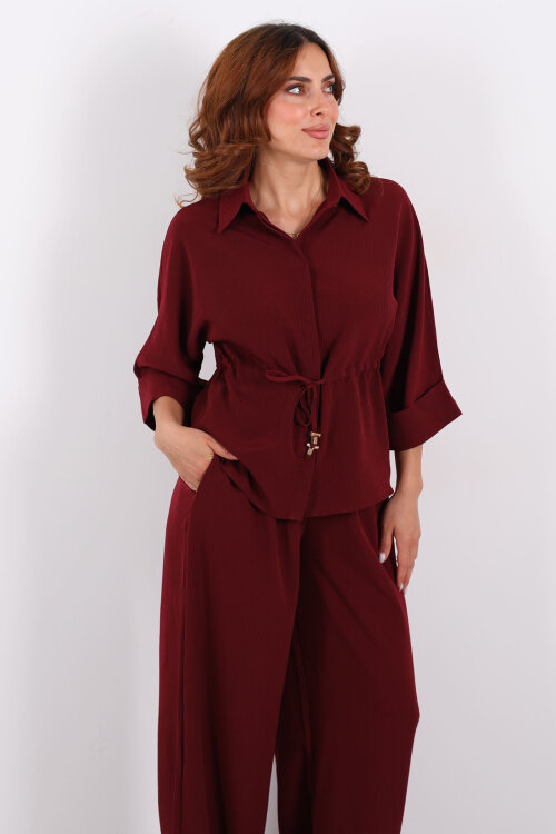 Yarasa Kol Bel Bağcıklı Bordo Kadın Takım - Berox