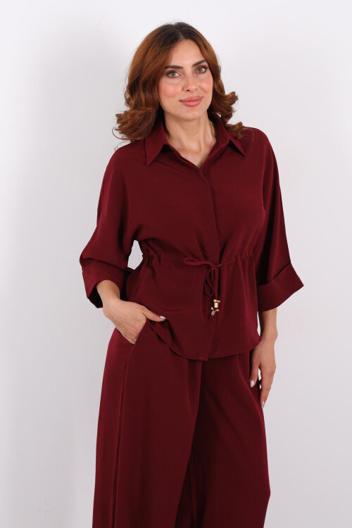 Yarasa Kol Bel Bağcıklı Bordo Kadın Takım - 4