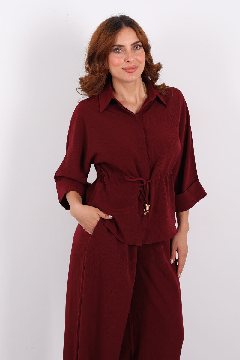 Yarasa Kol Bel Bağcıklı Bordo Kadın Takım - 4