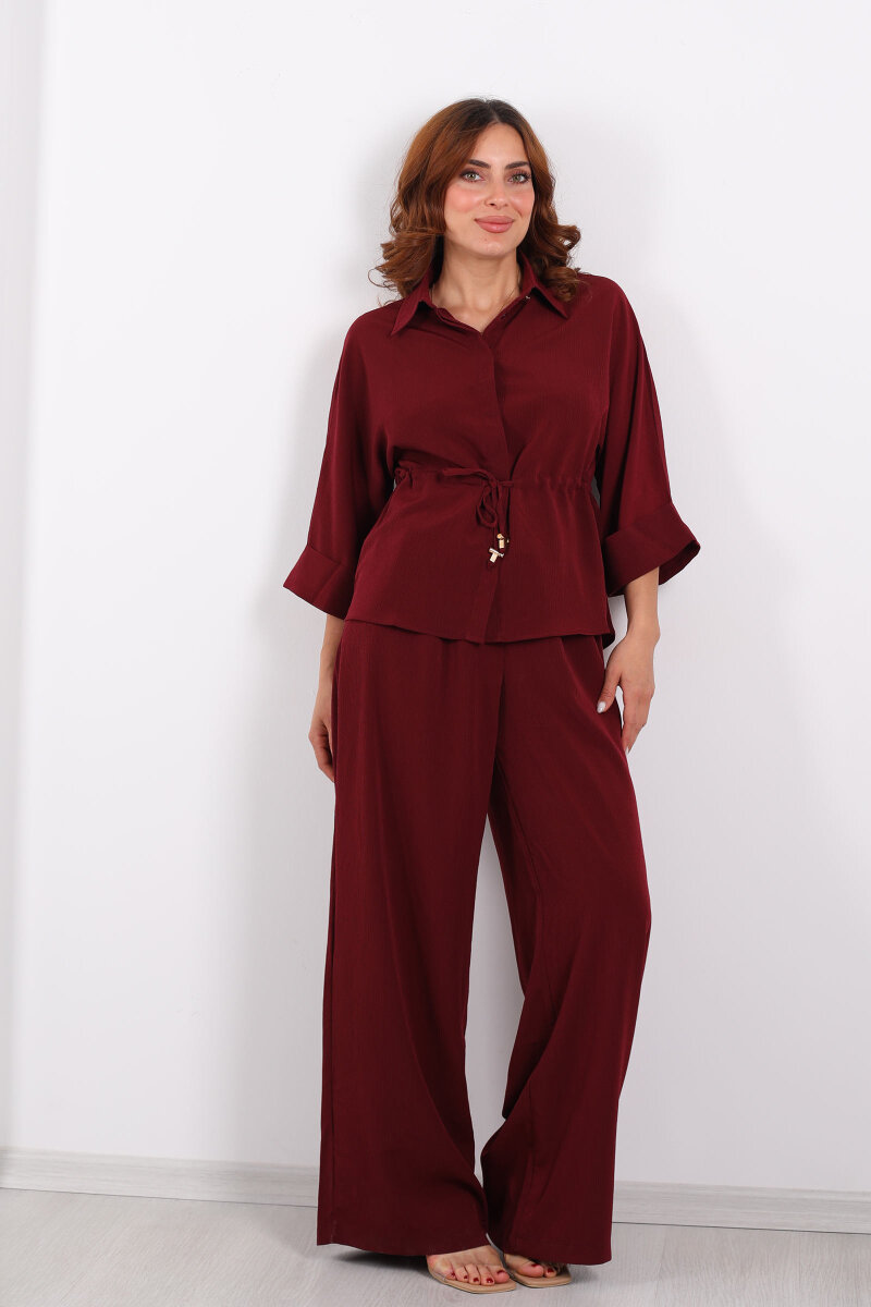 Yarasa Kol Bel Bağcıklı Bordo Kadın Takım - 7