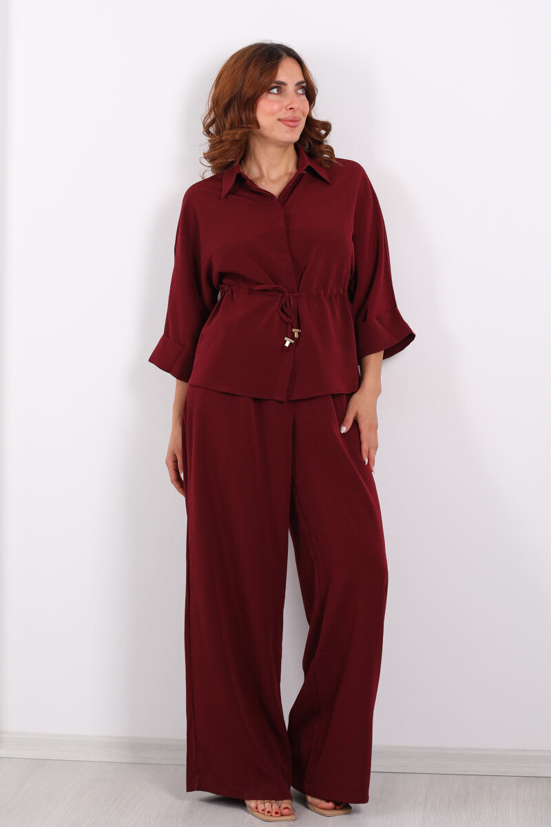 Yarasa Kol Bel Bağcıklı Bordo Kadın Takım - 5