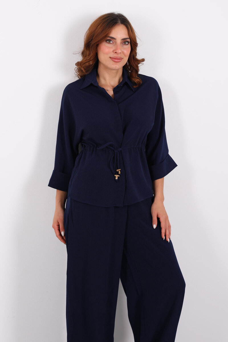 Yarasa Kol Bel Bağcıklı Lacivert Kadın Takım - 5