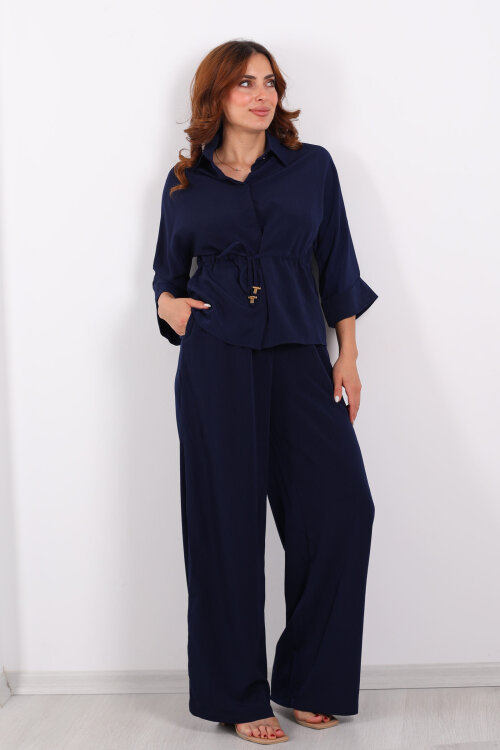 Yarasa Kol Bel Bağcıklı Lacivert Kadın Takım - 4