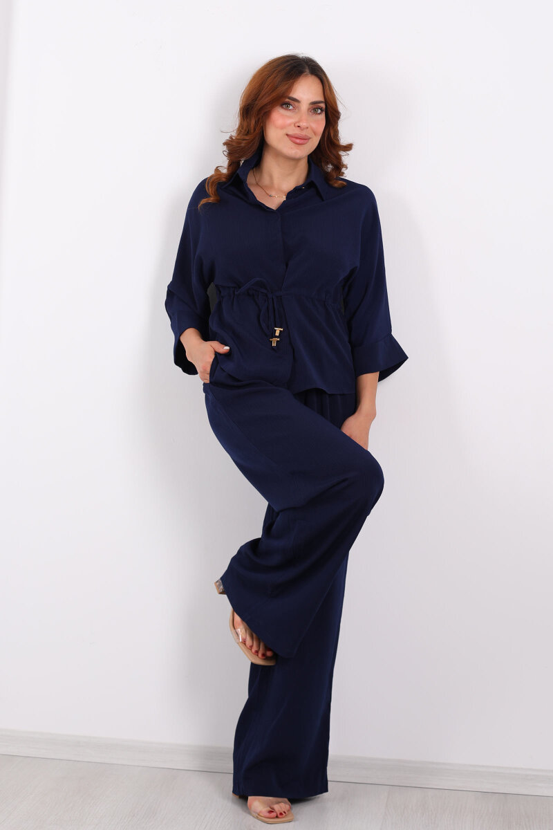 Yarasa Kol Bel Bağcıklı Lacivert Kadın Takım - 1