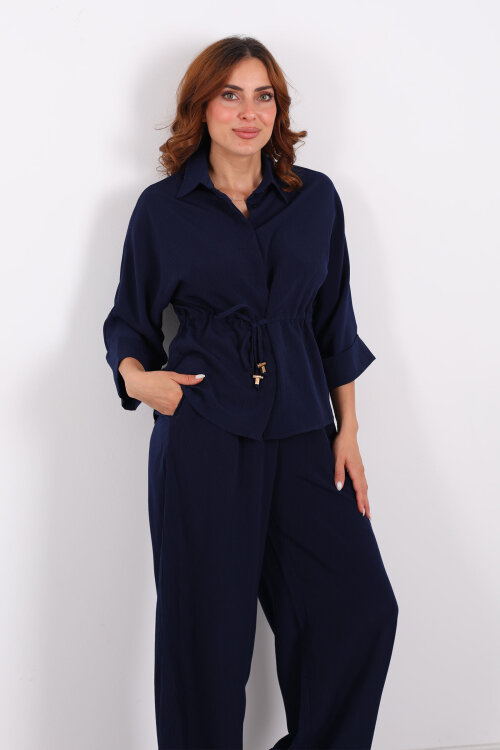 Yarasa Kol Bel Bağcıklı Lacivert Kadın Takım - 7