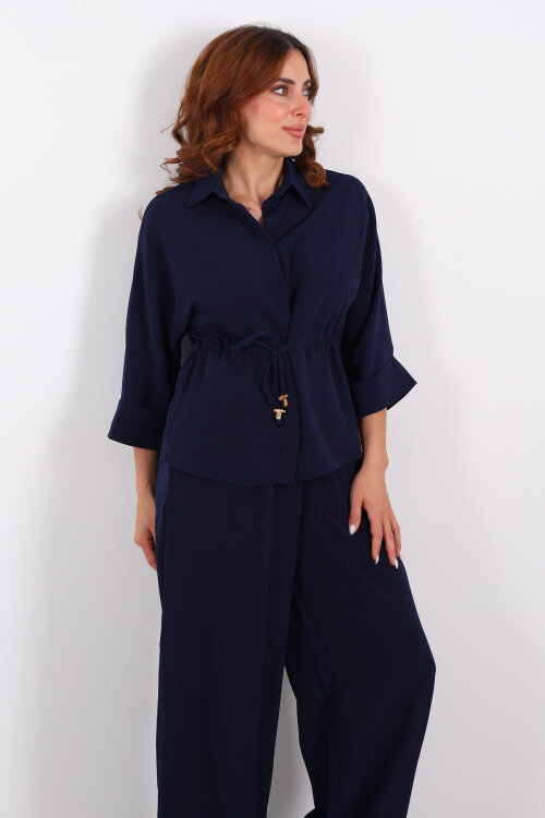 Yarasa Kol Bel Bağcıklı Lacivert Kadın Takım - 3