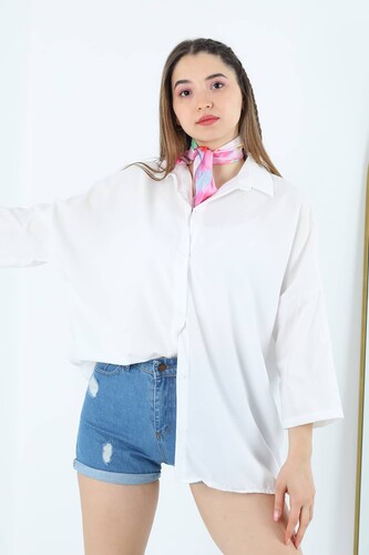 Yarasa Kol Ekru Kadın Oversize Gömlek - Berox