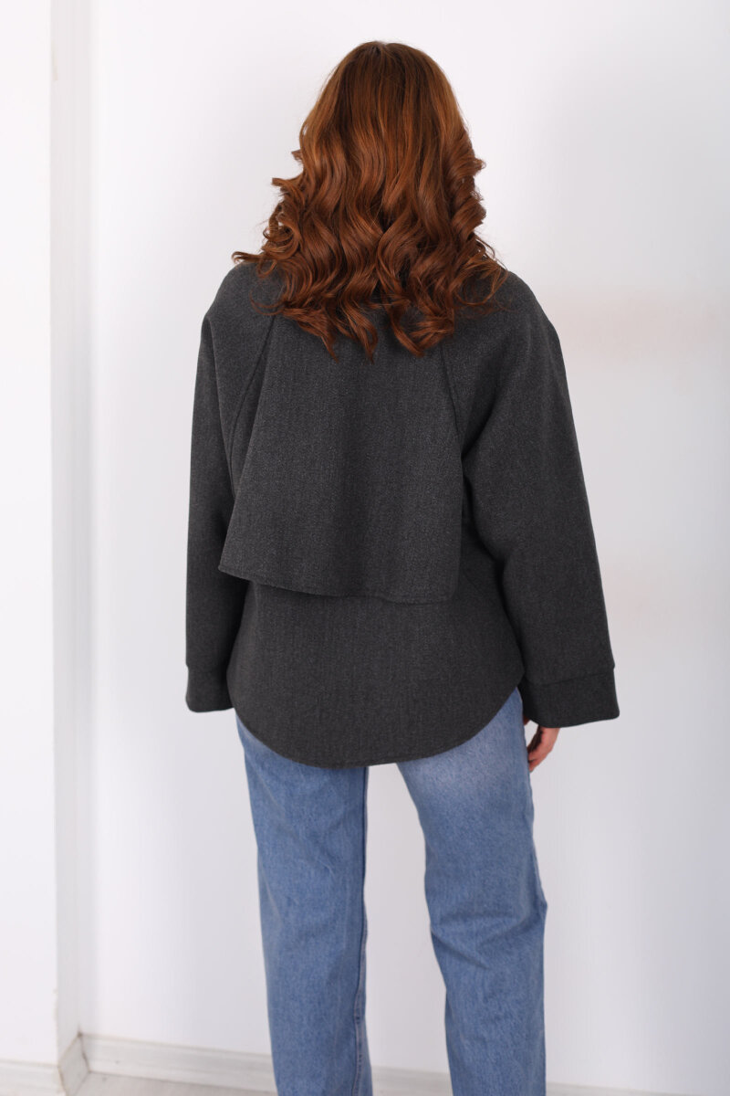 Yarasa Kol Fermuarlı Füme Kadın Kaşe Ceket - 5