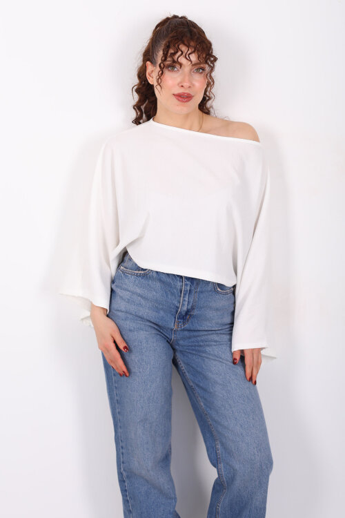 Yarasa Kol Ribana Beyaz Kadın Bluz - 6