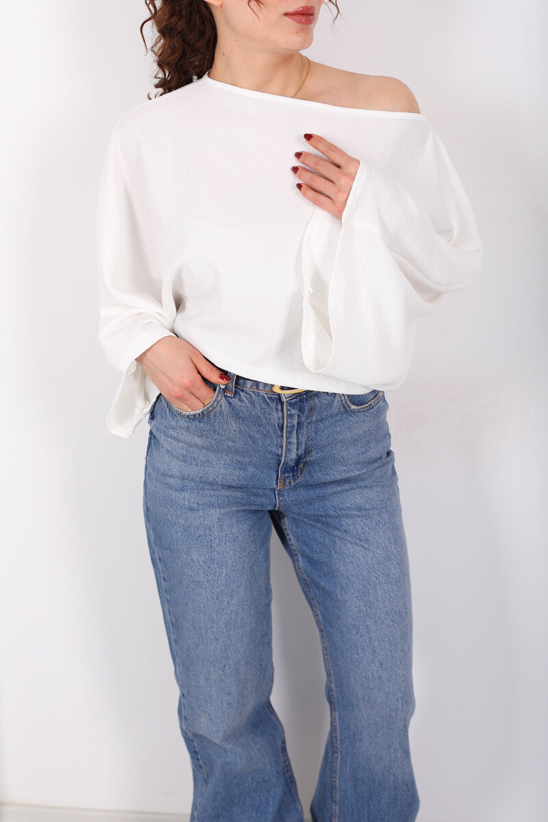 Yarasa Kol Ribana Beyaz Kadın Bluz - 2