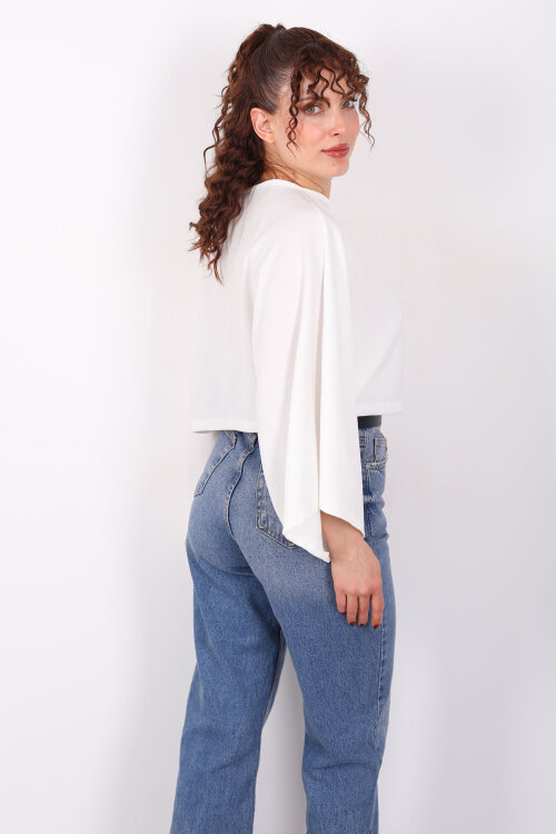 Yarasa Kol Ribana Beyaz Kadın Bluz - 5