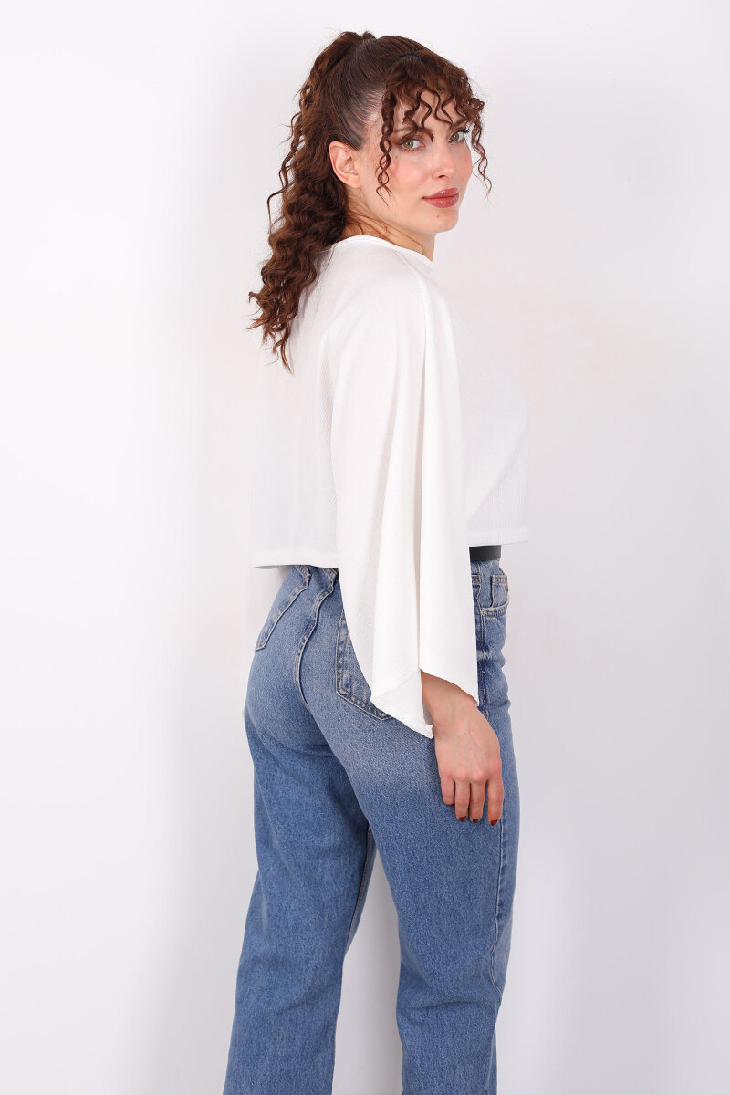 Yarasa Kol Ribana Beyaz Kadın Bluz - 5