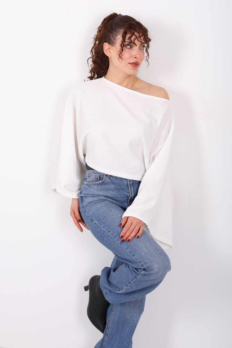 Yarasa Kol Ribana Beyaz Kadın Bluz - 1