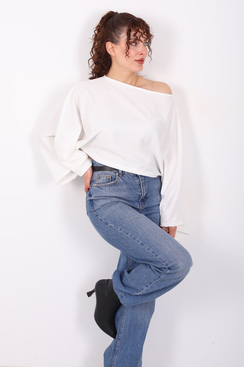 Yarasa Kol Ribana Beyaz Kadın Bluz - 4