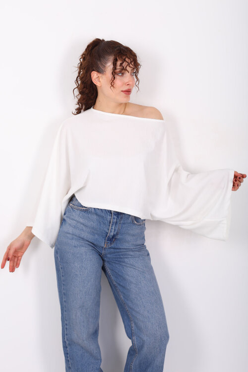 Yarasa Kol Ribana Beyaz Kadın Bluz - 3