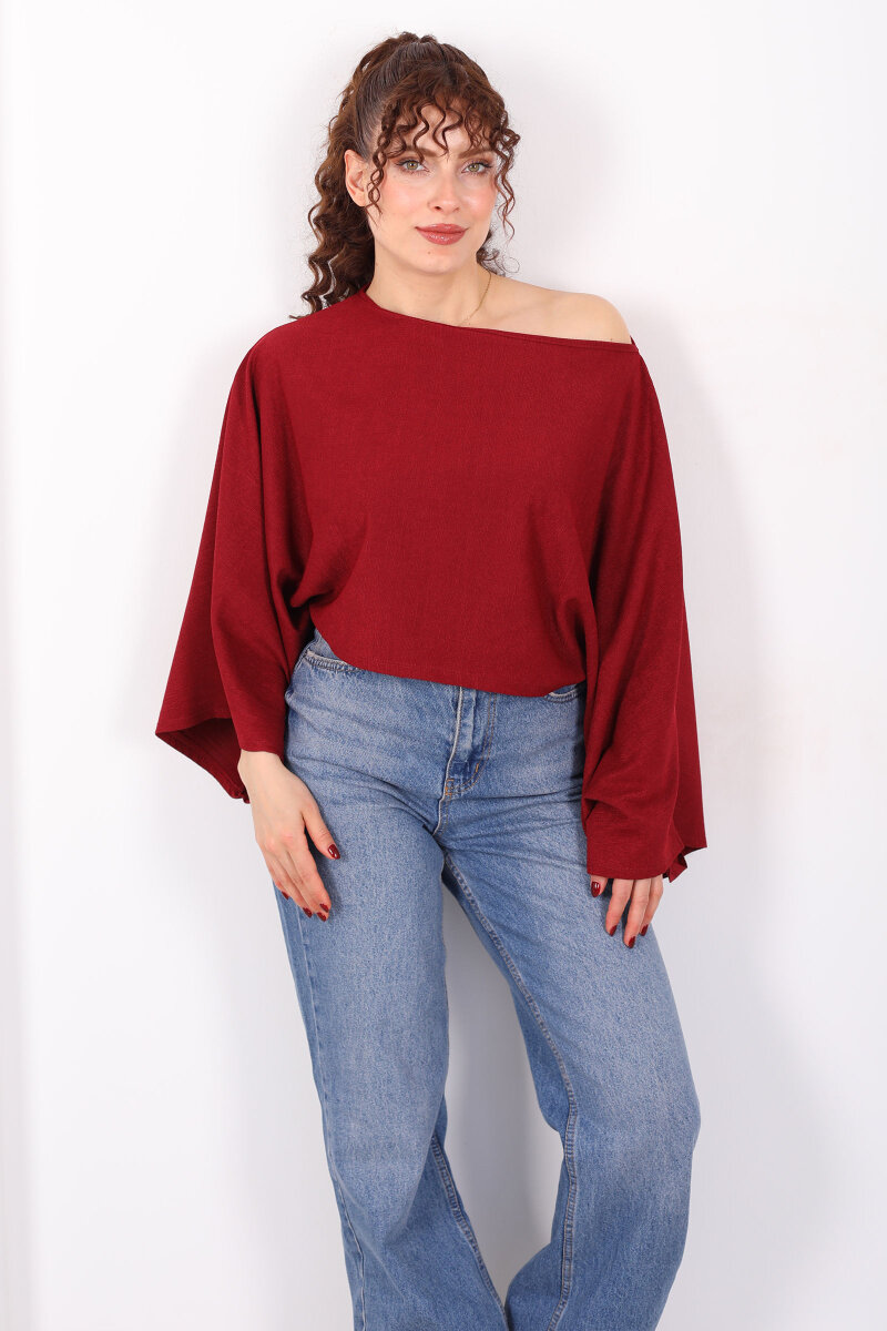 Yarasa Kol Ribana Bordo Kadın Bluz - 6