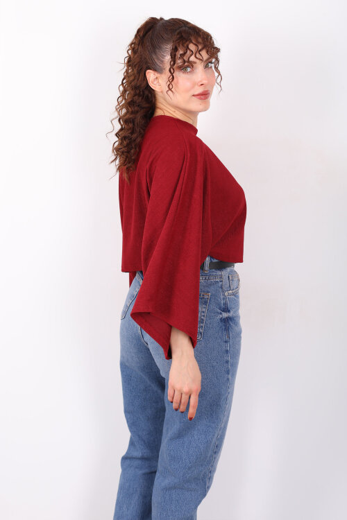 Yarasa Kol Ribana Bordo Kadın Bluz - 5