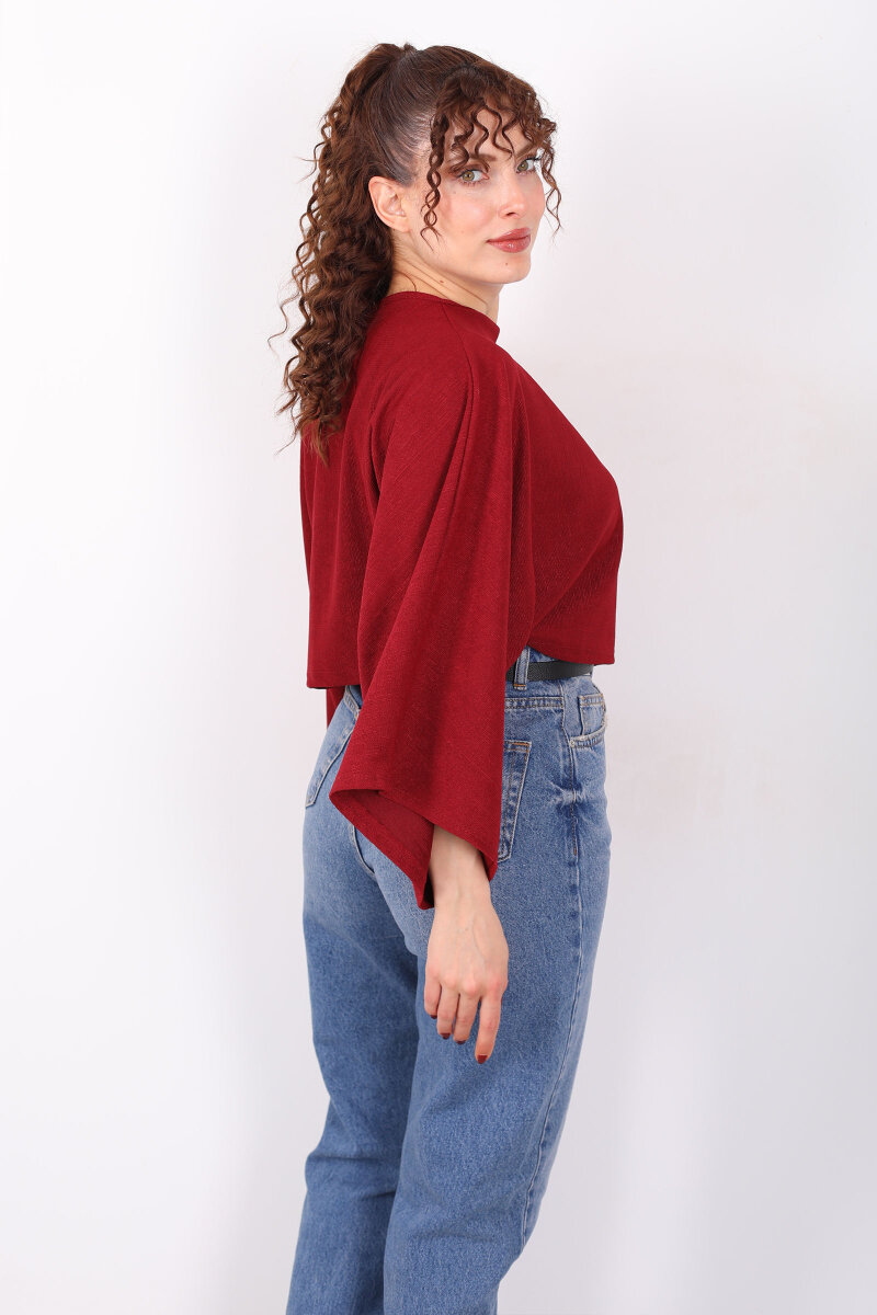 Yarasa Kol Ribana Bordo Kadın Bluz - 5