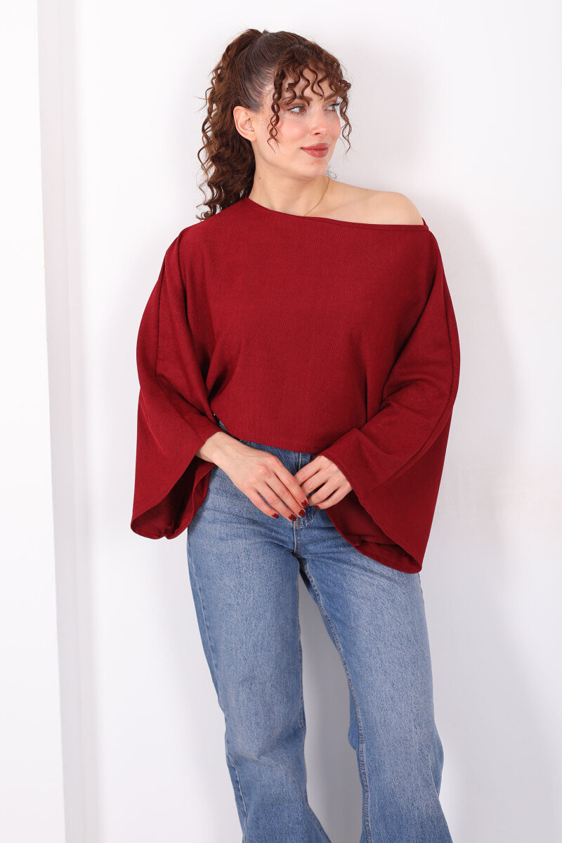 Yarasa Kol Ribana Bordo Kadın Bluz - 3