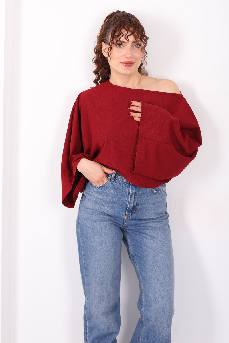 Yarasa Kol Ribana Bordo Kadın Bluz - 1