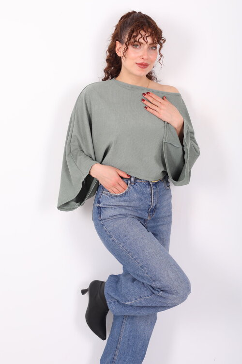 Yarasa Kol Ribana Haki Kadın Bluz - 3