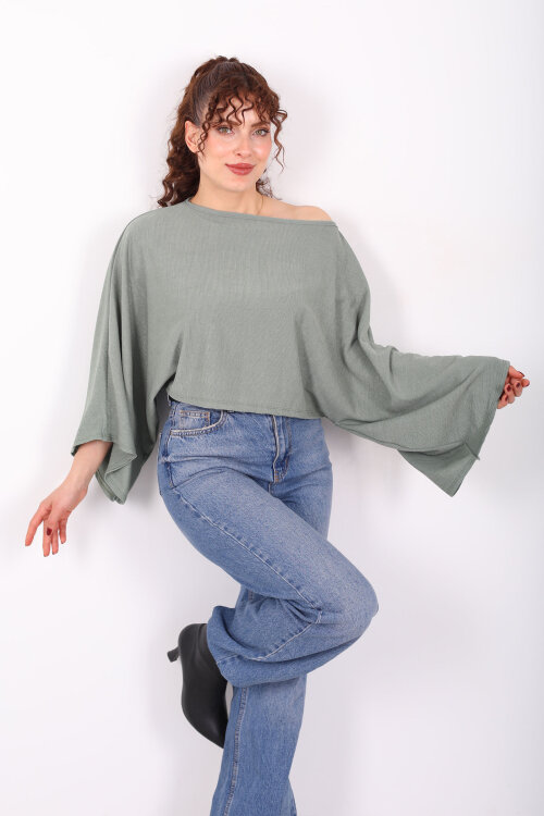 Yarasa Kol Ribana Haki Kadın Bluz - Berox