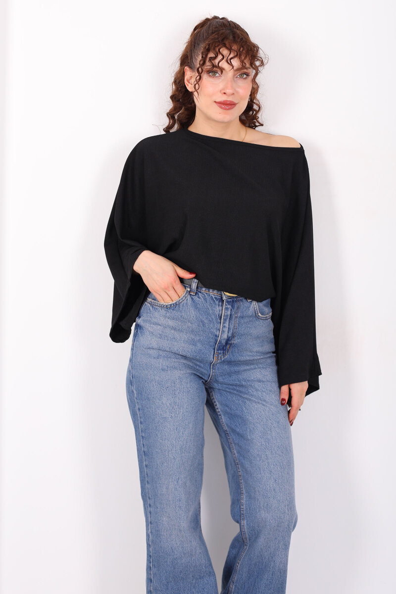 Yarasa Kol Ribana Siyah Kadın Bluz - 4