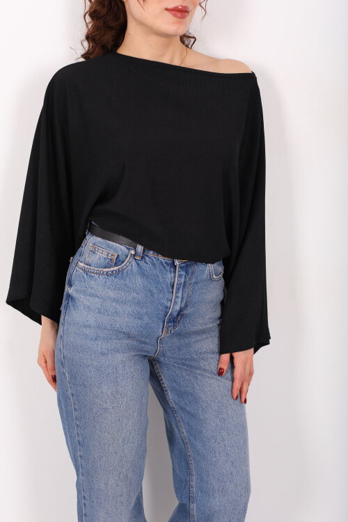Yarasa Kol Ribana Siyah Kadın Bluz - Berox (1)